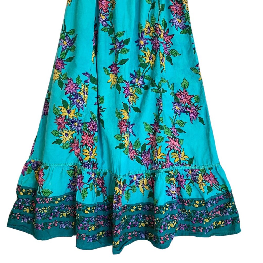Boho Floral Maxi Skirt S Smocked Waist Tiered Hem Festival Hippie Derek Heart